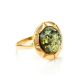 Gold-Plated Silver Ring With Green Amber The Zephyr, Ring Size: 8.5 / 18.5, image 