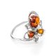 Bold Silver Ring With Cognac Amber And Crystals The Edelweiss, Ring Size: 11.5 / 21, image 