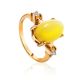 Honey Amber Ring In Gold-Plated Silver With Crystals The Nostalgia, Ring Size: 7 / 17.5, image 