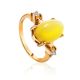 Honey Amber Ring In Gold-Plated Silver With Crystals The Nostalgia, Ring Size: 12 / 21.5, image 
