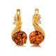 Cognac Amber Earrings In Gold-Plated Silver With Crystals The Swan, image 
