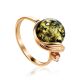 Bold Gold-Plated Ring With Amber And Crystals The Swan, Ring Size: 11.5 / 21, image 