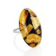 Multicolor Open Ring With Honey Amber And Dark Polymer The Dalmatian, Ring Size: Adjustable, image 
