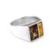 Sterling Silver Signet Ring With Multicolor Amber The London, Ring Size: 13 / 22, image 