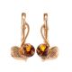 Cognac Amber Earrings In Gold-Plated Silver The Kalina, image 