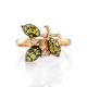 Green Amber Ring In Gold With Crystals The Verbena, Ring Size: 6 / 16.5, image , picture 3
