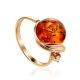 Voluptuous Amber Ring In Gold-Plated Silver With Crystals The Swan, Ring Size: 11.5 / 21, image 