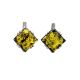 Geometric Silver Earrings With Green Amber The Astoria, image 