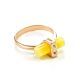 Cylindric Cut Amber Ring With Crystal  In Gold-Plated Silver The Scandinavia, Ring Size: 6.5 / 17, image 