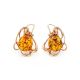 Floral Gold-Plated Earrings With Cognac Amber The Daisy, image 