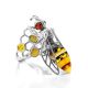 Cocktail Silver Ring With Honey Amber The Bee, Ring Size: Adjustable, image 