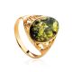 Green Amber Ring In Gold-Plated Silver The Carmen, Ring Size: 11 / 20.5, image 