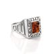 Cognac Amber Ring In Sterling Silver The Ellas, Ring Size: 8.5 / 18.5, image 
