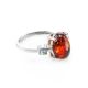 Classy Silver Ring With Cognac Amber And Crystals The Nostalgia, Ring Size: 9 / 19, image 
