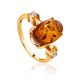 Gold-Plated Cocktail Ring With Cognac Amber And Crystals The Nostalgia, Ring Size: 9.5 / 19.5, image 