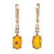 Bold Gold-Plated Drop Earrings With Cognac Amber With Crystals The Nostalgia, image 