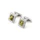 Geometric Silver Cufflinks With Green Amber The Ithaca, image 