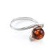 Cute Silver Ring With Cognac Amber And Crystals The Themis, Ring Size: 13 / 22, image 