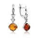 Drop Amber Earrings In Sterling Silver With Crystals The Sambia, image 