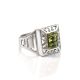 Bold Silver Signet Ring With Green Amber The Ellas, Ring Size: / 24, image 