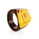 Wenge Wood Ring With Honey Amber The Indonesia, Ring Size: 9 / 19, image 