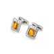 Stylish Geometric Cufflinks With Cognac Amber In Silver The Ithaca, image 