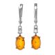 Classy Cognac Amber Earrings In Sterling Silver With Crystals The Nostalgia, image 