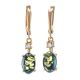 Gold-Plated Earrings With Green Amber And Crystals The Nostalgia, image 