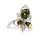 Sterling Silver Ring With Green Amber And Crystals The Edelweiss, Ring Size: 12 / 21.5, image 