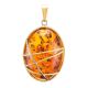 Oval Cognac Amber Pendant In Gold Plated Silver The Meridian, image 