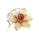 Gold-Plated Brooch With Cognac Amber And Crystals The Beoluna, image 