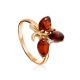 Refined Gold-Plated Ring With Cognac Amber And Crystals The Verbena, Ring Size: 11.5 / 21, image 