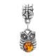 Metal Charm With Cognac Amber The Owl, image 