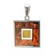 Square Amber Pendant In Sterling Silver The London, image 
