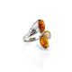 Sterling Silver Ring With Cognac Amber  And Dangle Bead The Casablanca, Ring Size: 9.5 / 19.5, image 