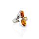 Sterling Silver Ring With Cognac Amber  And Dangle Bead The Casablanca, Ring Size: 11.5 / 21, image 