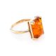Gold-Plated Silver Ring With Square Cognac Amber Stone The Rectangle​, Ring Size: 13 / 22, image 