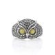Cute Silver Ring With Honey Amber The Owl, Ring Size: 6.5 / 17, image 