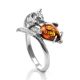 Cute And Fabulous Sterling Silver Ring With Cognac Amber The Cats, Ring Size: 5.5 / 16, image 