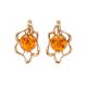 Bright Gold-Plated Earrings With Cognac Amber The Daisy, image 