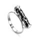 Extraordinary Silver Bar Ring With Caoutchouc The Kenya, Ring Size: 13 / 22, image 