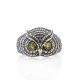 Stylish Animalistic Silver Ring With Green Amber The Owl, Ring Size: 9 / 19, image 