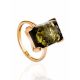 Gold-Plated Silver Ring With Square Green Amber Stone The Rectangle​, Ring Size: 8.5 / 18.5, image 