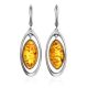 Elegant Silver Drop Earrings With Cognac Amber The Sonnet, image 