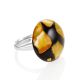Honey Amber Open Ring With Dark Polymer The Dalmatian, Ring Size: Adjustable, image 