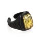 Leather Open Ring With Green Amber The Nefertiti, Ring Size: Adjustable, image 
