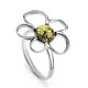 Filigree Silver Ring With Green Amber The Daisy, Ring Size: 13 / 22, image 