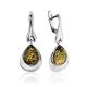 Green Amber Drop Earrings In Sterling Silver The Orion, image 