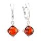 Bright Silver Drop Earrings With Cherry Amber The Rondo, image 