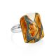 Multicolor Adjustable Ring With Honey Amber And Jewelry Polymer The Dalmatian, Ring Size: Adjustable, image 